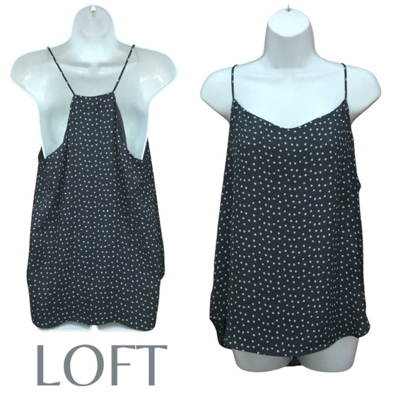 LOFT Tops - LOFT Strappy Dots Print Lined Gray Cami Top Blouse - Women’s Medium
